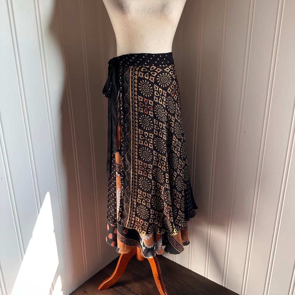 Vintage Y2K Silk Paisley Wrap Skirt L